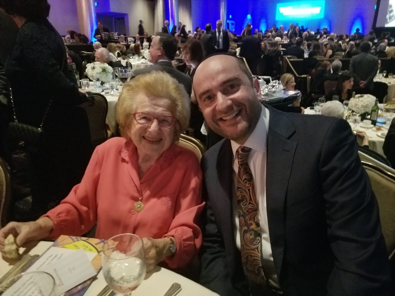 With the remarkable 90-year-old Dr Ruth Westheimer, fellow guest at LAMOTH annual banquet at the Beverly Hilton commemorating the 80th anniversary of Kindertransport, December 3, 2018